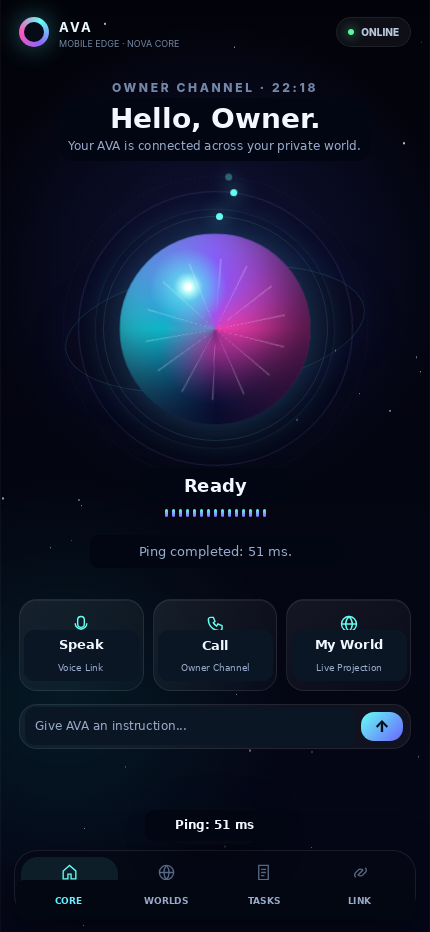 AVA Mobile owner command channel in English
