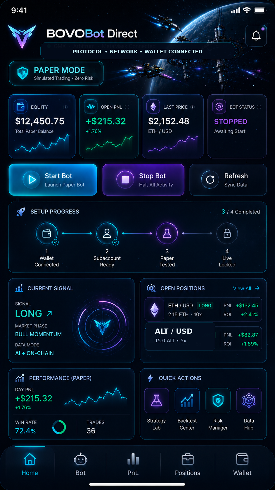 BOVOBot Direct English mobile home interface