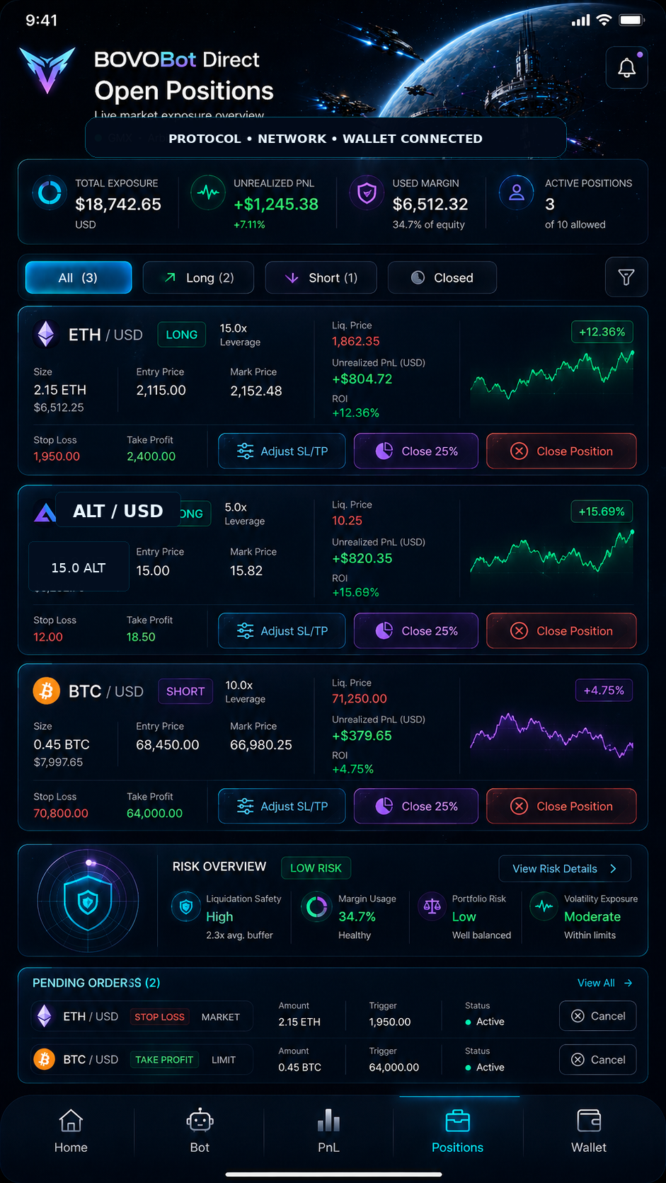 BOVOBot Direct English positions interface